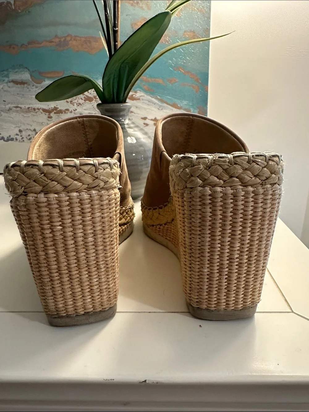 Vince Camuto Brissia Taupe Suede Espadrille Wedge Mule - Picture 4 of 5